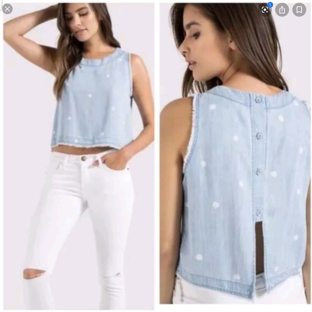 Cloth & Stone Chambray Polka Dot Crop Top Xs